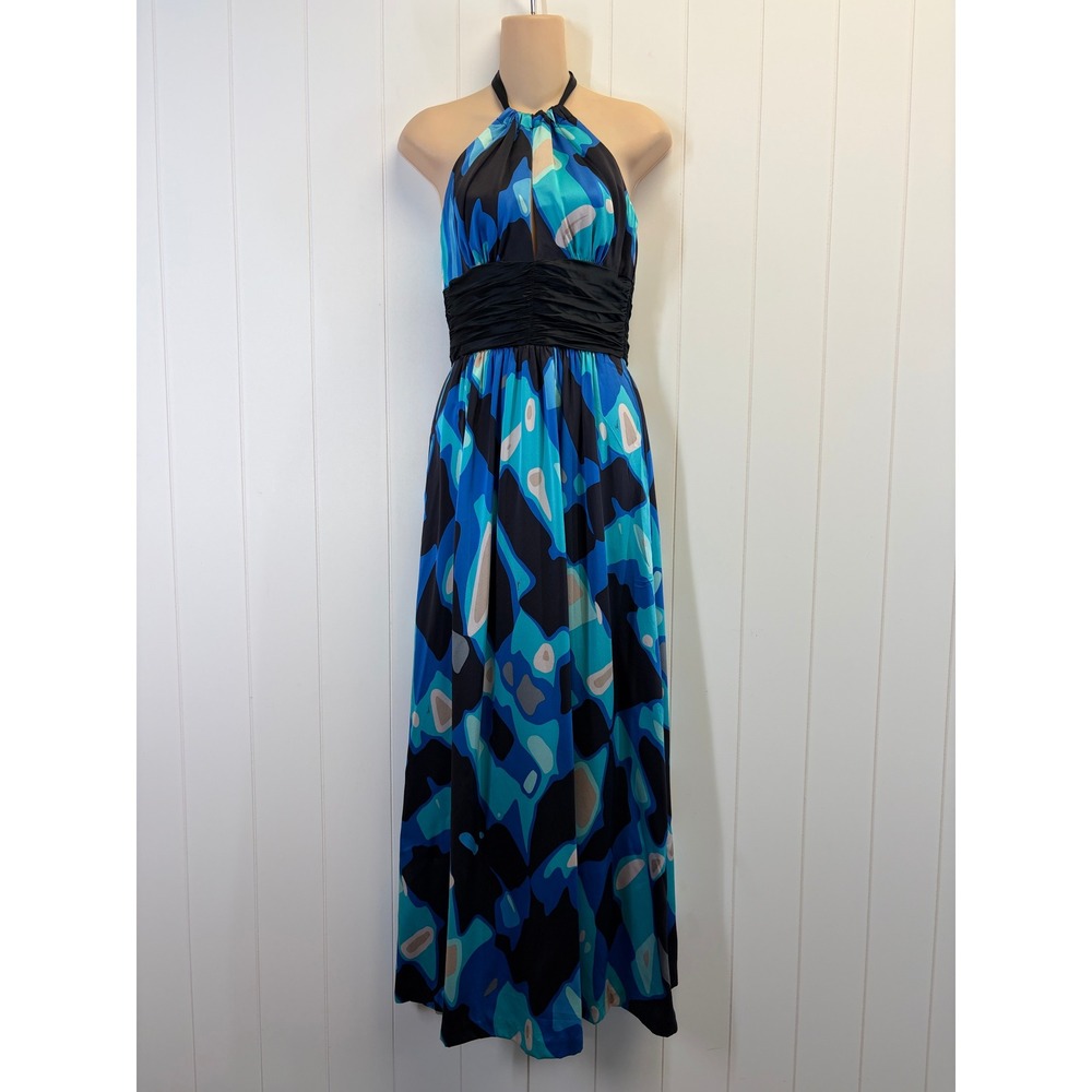 Trina Turk Y2K Halter Formal Silk Maxi Dress Women Size 6 Resortwear Cocktail